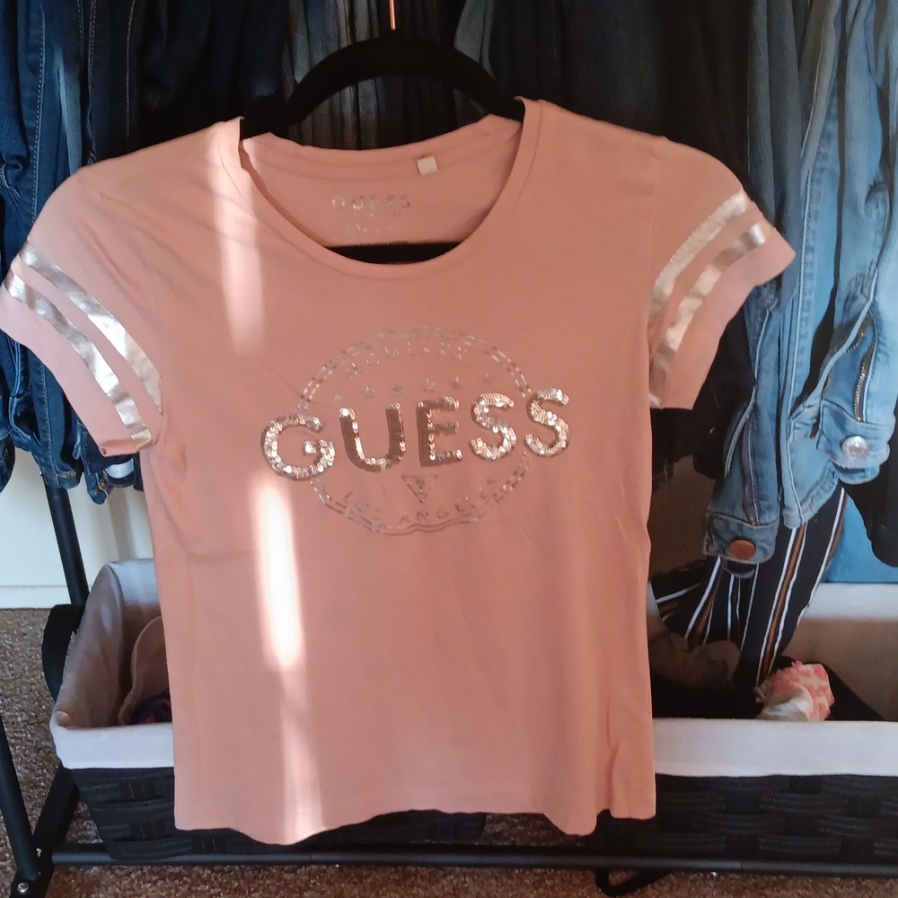 Baby Pink Guess Logo Bling Tee